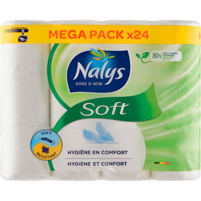 Nalys Soft Hybride Toiletpapier in 80% Recycled Folie 2-laags 24 stuks
