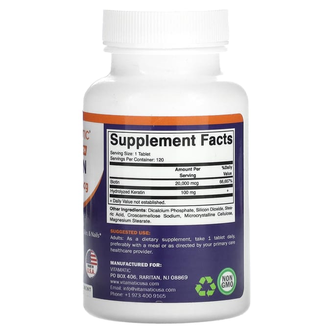 Vitamatic, Biotine, Maximale Sterkte, 20.000mcg, 120 tabletten