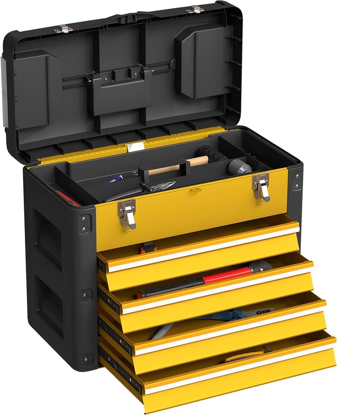 Homcom Tool Box-Staal, Kunststof-49,7L x 25,3B x 40,7H cm-Geel