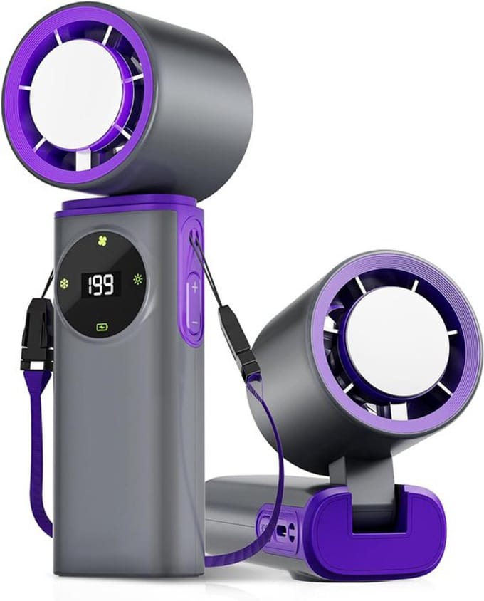 Mini handventilator - koelplaat, traploos instelbaar, LED-display, inklapbaar, voor make-up reizen en warme dagen - Grijs