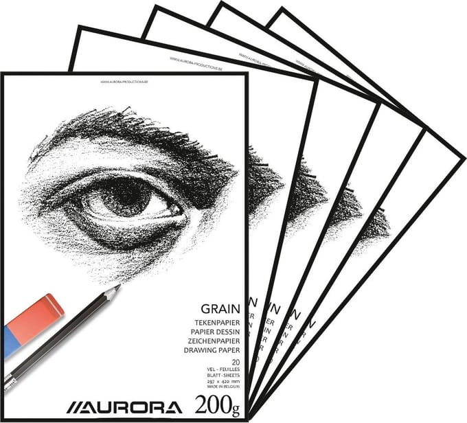 Aurora Tekenblok - Grain - Tekenpapier - Schetsblok - A3 - 200g - 20 vel - 5 stuks