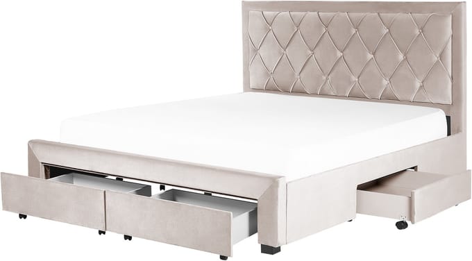 LIEVIN - Bed met opbergruimte - Beige - 180 x 200 cm - Fluweel