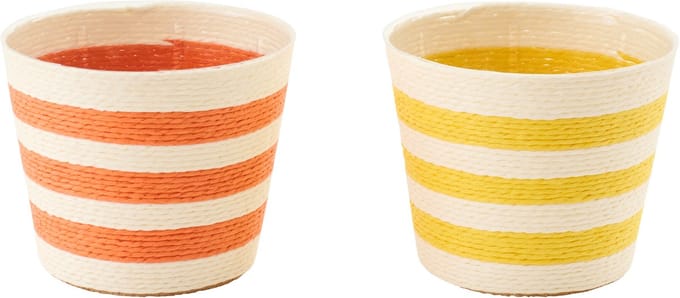 J-Line bloempot Gestreept - papier - geel/oranje - small - set van 2