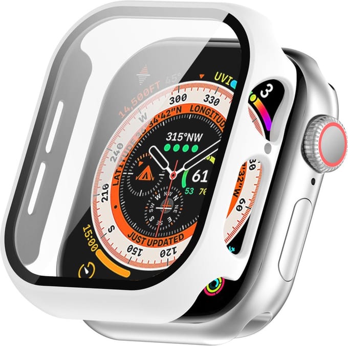 Watch case screenprotector - hoesje - gehard glas - geschikt voor Apple Series 10 & 11 met case size 46 mm - wit