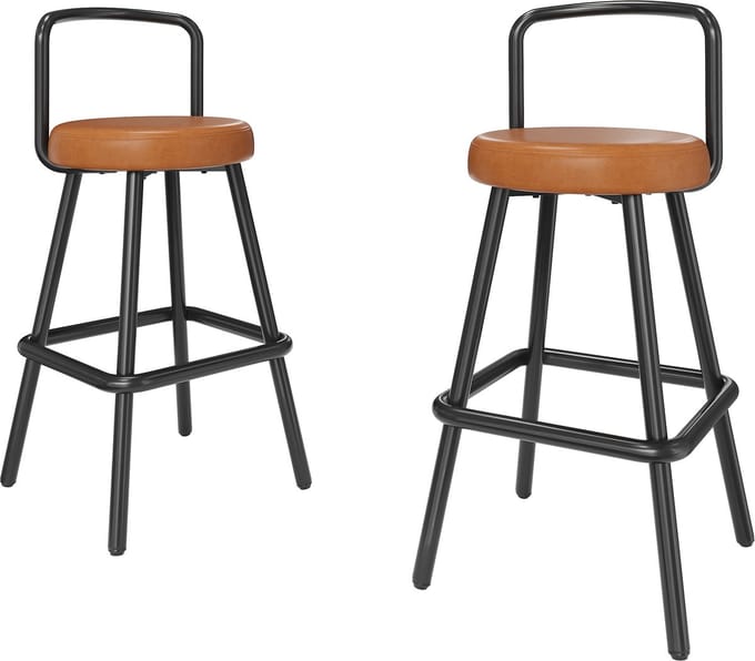 PHOEBE CAT Barkruk - Set van 2 - Kunstleren zitting - Metalen frame - Bruin + Zwart