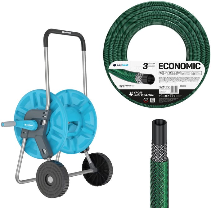 Cellfast Economic - tuinslang 1/2'' 50 m met slanghouder - slangwagen 1/2" 60 m