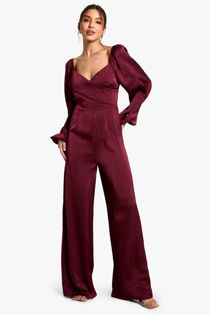 boohoo Dames Textured Satin Wrap Jumpsuit | Plum | Maat: 10