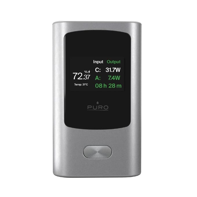 Puro 45W 10000mAh USB-A USB-C Power Bank with Display - Grey - 10000 mAh