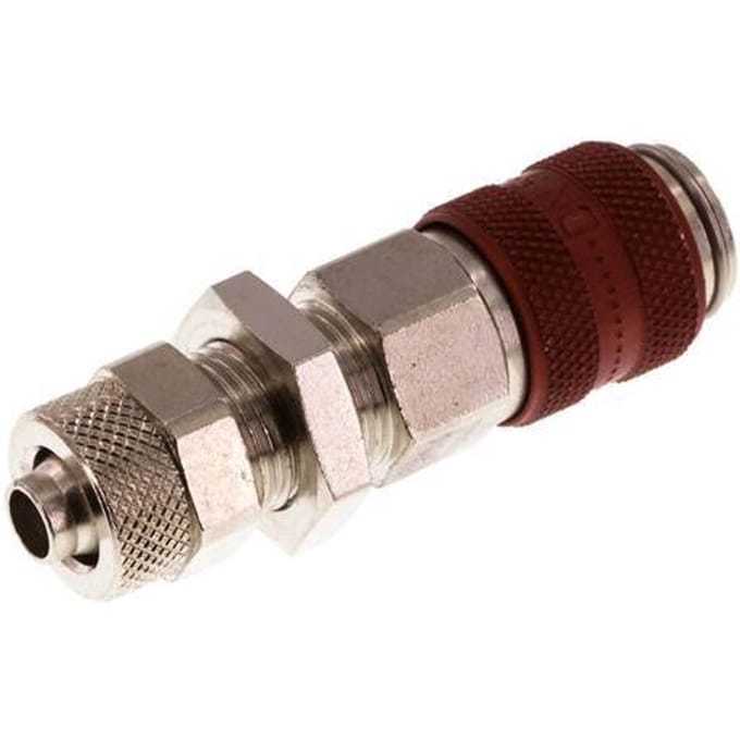 Vernikkeld Messing DN 5 Rood Luchtkoppeling Snelkoppeling 6x8 mm Push-On Schotkoppeling Double Shut-Off - CLS5-NB-BN-RED-SV-6