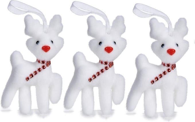 Krist+ rendier kersthangers - 3x - wit - 11 cm - kunststof - kerstornamenten - kerstversiering