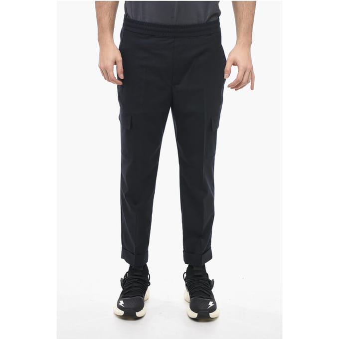 Lage taille REM cargobroek van een mix van scheerwol in blauw