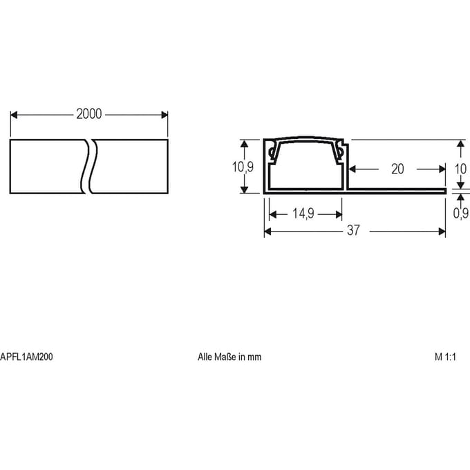 EVN APFL1 alu-tegelprofiel eenzijdig, 200cmx3,7cm