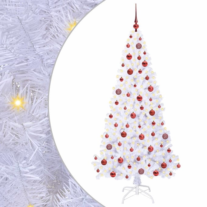 vidaXL - Kunstkerstboom - met - 300 - LED - Wit - 180 - cm - PVC - en - Staal