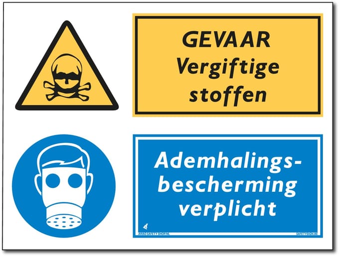 Giftige gassen bord - Ademhalingsbescherming verplicht - Forex - 30 x 40 cm