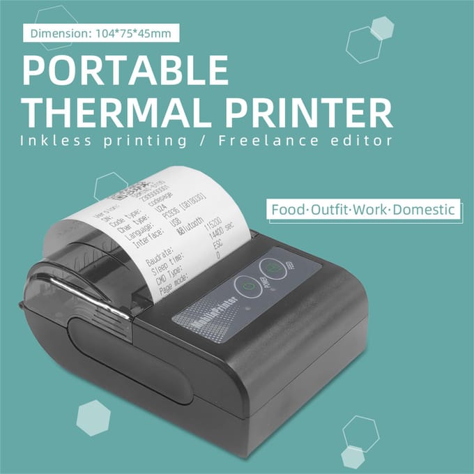 Imprimante thermique portable 58MM Imprimante de reçus BT rechargeable Mini imprimante sans fil pour entreprise EU Plug