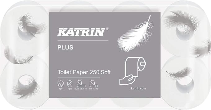 Katrin Katrin Plus-toiletpapier 3-laags, wc-papier, 8 rollen, zeer zacht, wit