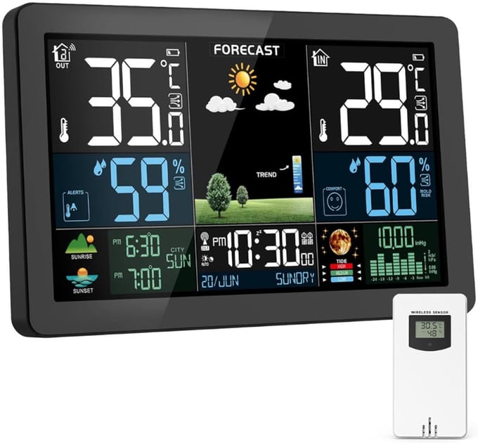 DVDSS® Draadloos weerstation - Met buitensensor - 60 m bereik - Zwart