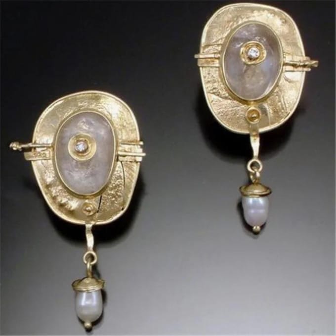Boucles d'oreilles pendantes Imitation Perle Blanche de Luxe Pour Mariée Bijoux de Mariage Couleur Dorée Émail Statement Boucles d'oreilles pendantes Brincos Mujer gray