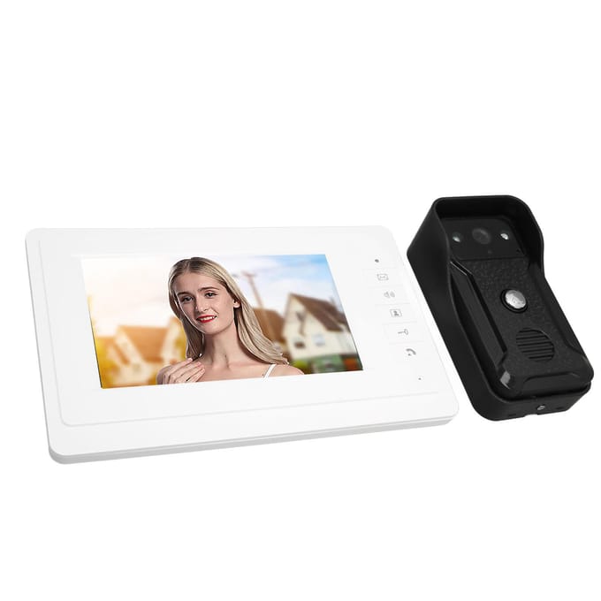 Interphone Vidéo 7 pouces Sonnette Vision Nocturne HD LCD Mains Libres Fils Moniteur Interphone Vidéo avec UK Plug