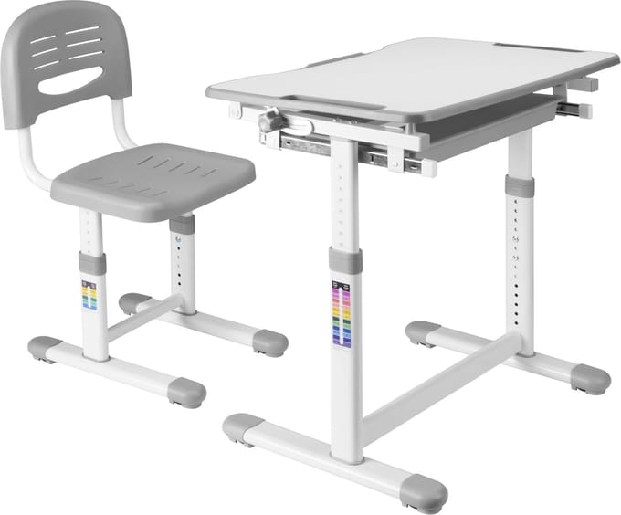 Kinderbureauset Sala kindertafel met 1 stoel grijs en wit [en.casa]