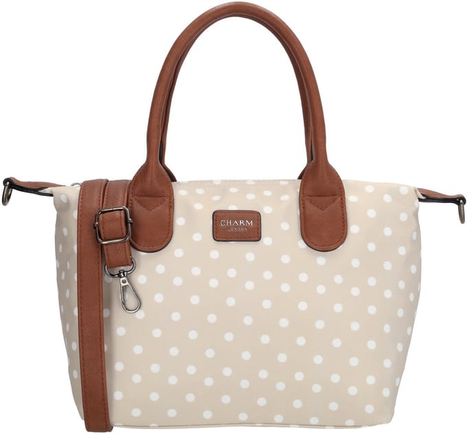 Charm London Buckingham Handtas Crossbody Schoudertas Medium - Dots wit op taupe
