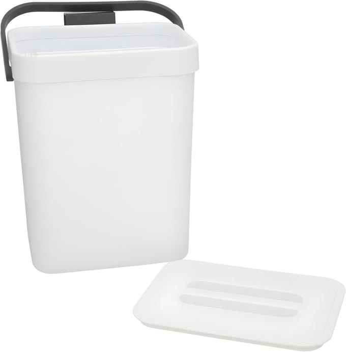 Gerimport Prullenbakje GFT - 26 cm - met klepdeksel - wit - 5 ltr - voor keukendeurtje
