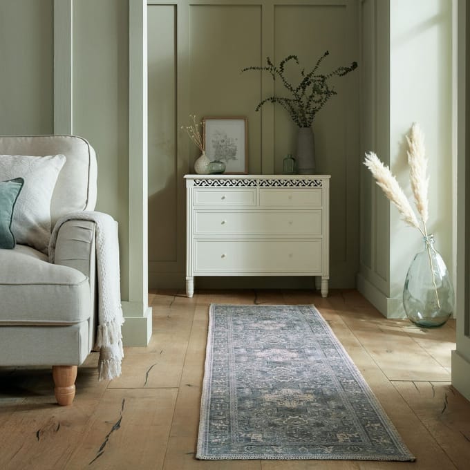 Flycarpets Vintage Vloerkleed - Windsor Traditioneel - Laagpolig - Medaillon - Groen - 60x230 cm