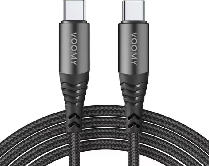 Voomy 100W USB-C Kabel - USB C naar USB C - 2 Meter - Oplaadkabel & Datakabel - Snellader - Geschikt voor Smartphones, Laptops & Tablets - Nylon