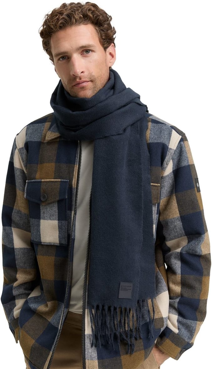 Tom Tailor - Sjaal met franjes - Maat ONESIZE - sky captain blue white melange