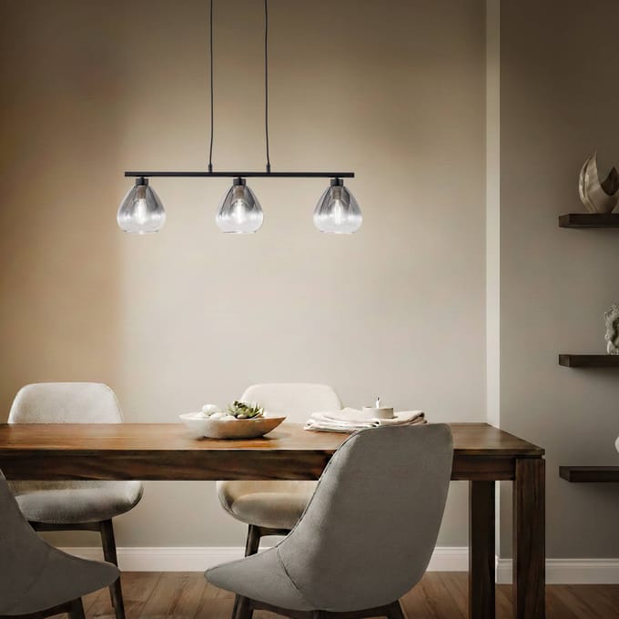 Lindby - hanglamp - 3lichts - Glas, ijzer - H: 15 cm - E14 - rookgrijs, mat zwart