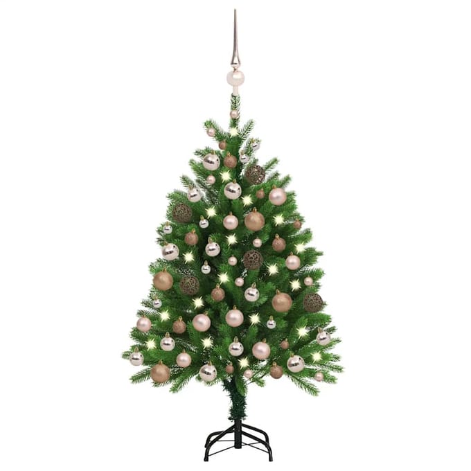 vidaXL - Kunstkerstboom - met - verlichting - en - kerstballen - 120 - cm - groen