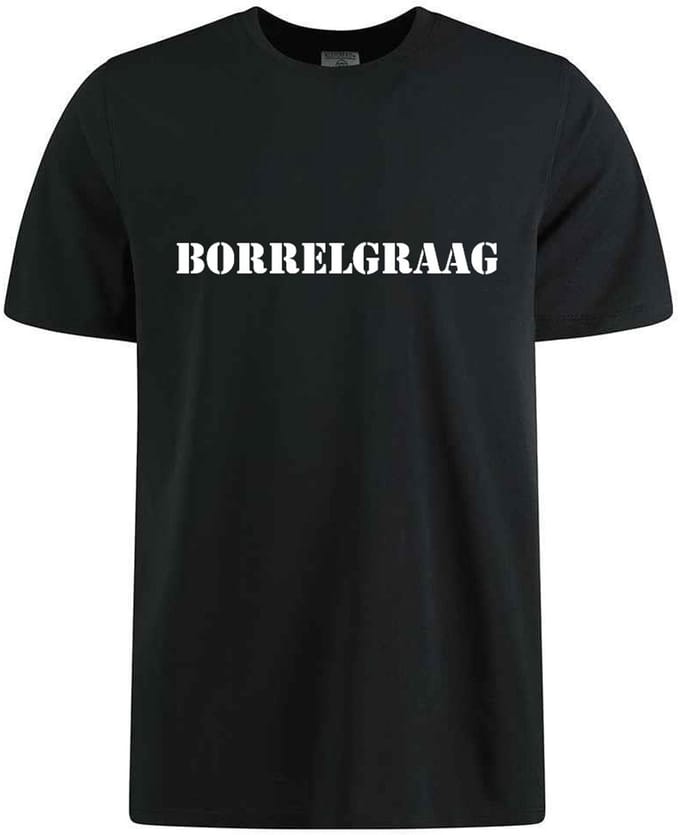 BORRELGRAAG T-shirt - 100% Katoen - Maat M - Classic Fit - Zwart
