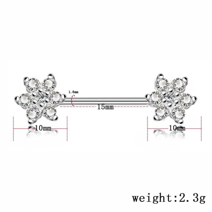 Bijoux de perçage corporel sexy, anneau de mamelon en acier chirurgical en forme de fleur de Zircon(argent) white