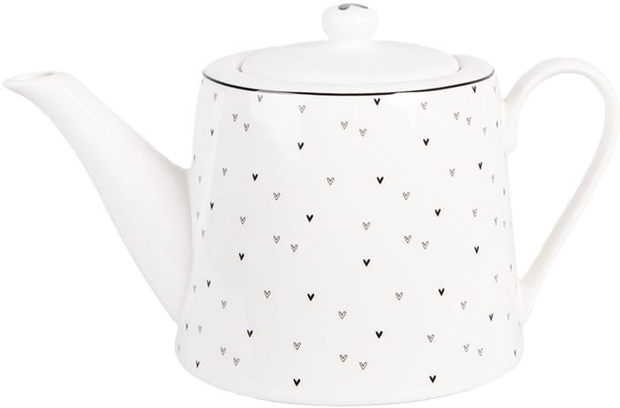 Clayre & Eef Theepot 1000 ml Wit Porselein Hartjes