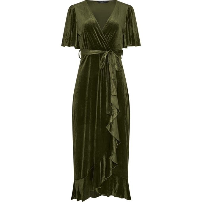 Yours London Groene Fluwelen Wikkeljurk Size 48