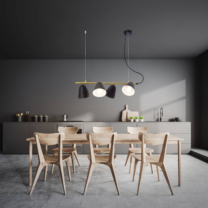 Näve Hanglamp Triton, zwart en goud, 4-lamps