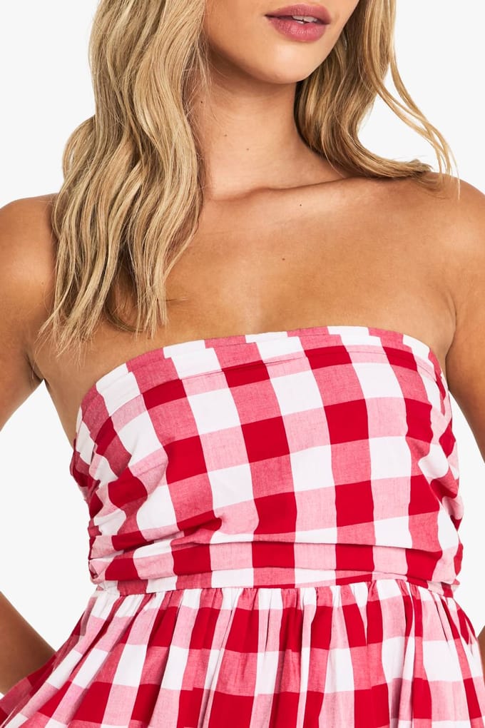 boohoo Dames Gingham Puffball Top | Red | Maat: 6