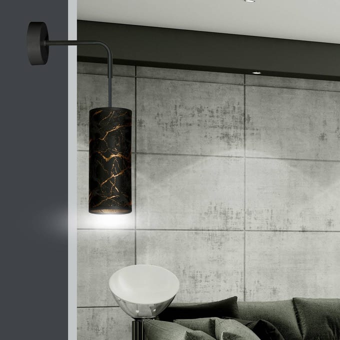 EMIBIG LIGHTING Wandlamp Joni, textiel, 1-lamp zwart gemarmerd