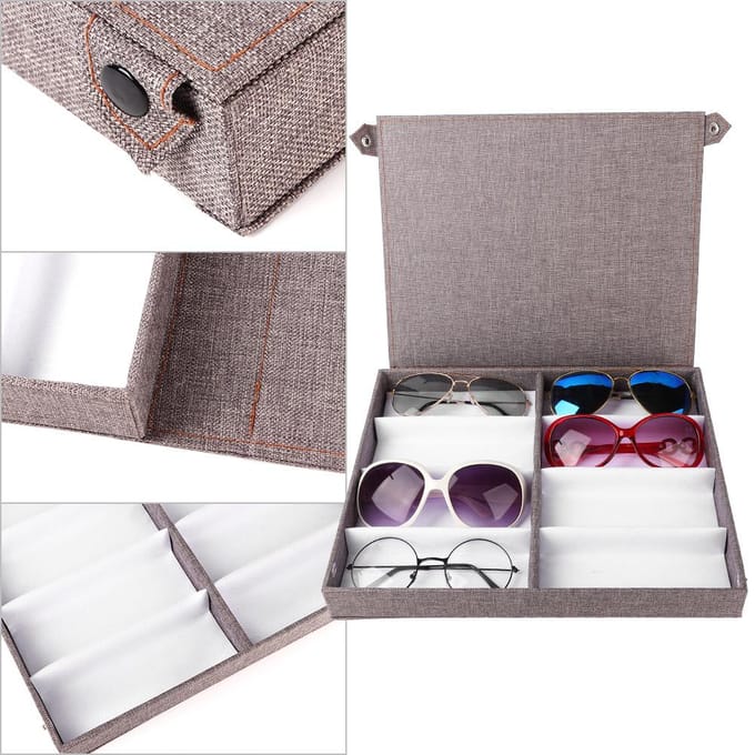 8 Vakken Brillen Opbergruimte Zonnebrillen Display Sieraden Container Koffer Organizer met Knop gray