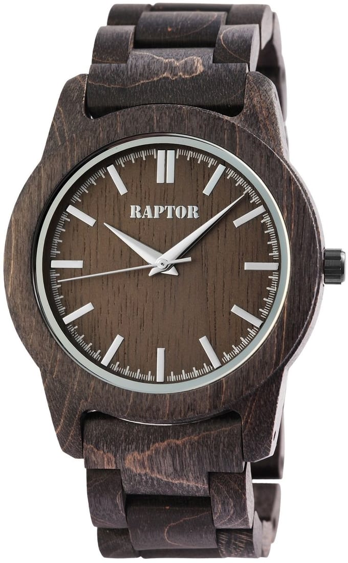 Raptor herenhorloge hout Elementary, zilverkleurig, mineraalglas