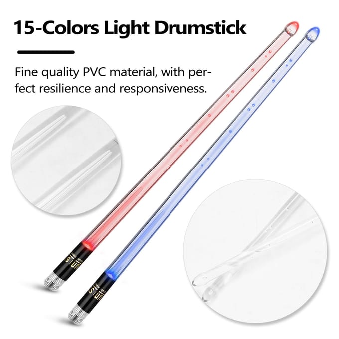 Een paar Glow Drumsticks 15-kleuren lichte drumstick Light Up Drumsticks Jazz Drumstick Drum transparant