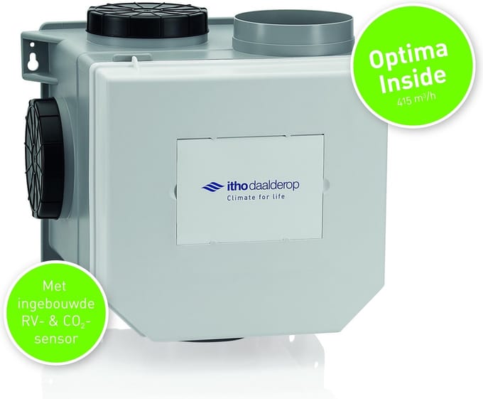 Itho Daalderop CVE-S S CO2 Optima Inside HP 415m3/h + ingebouwde RV vochtsensor en CO2 sensor - perilex stekker