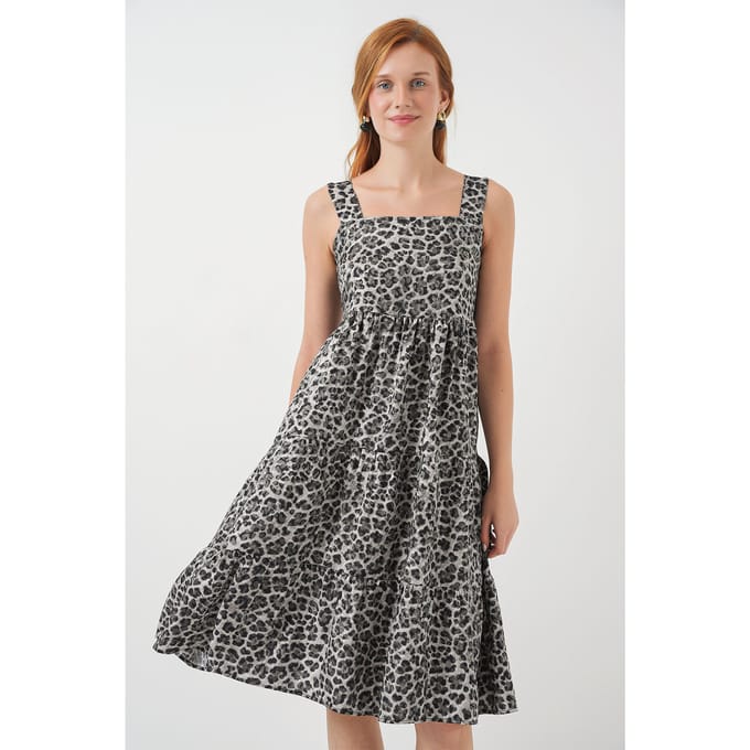 Geprinte Midi-jurk met Vierkante Kraag