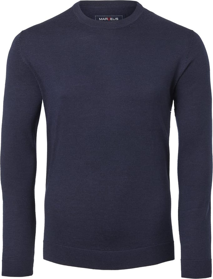 MARVELIS heren trui wol - O-hals - donkerblauw