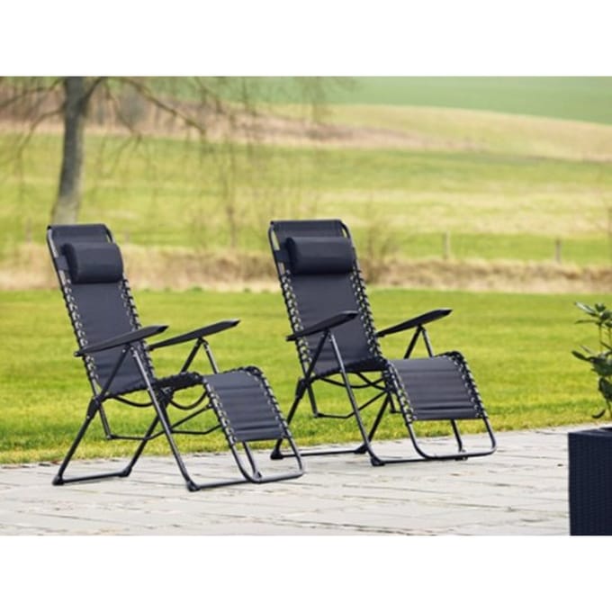 Tuinstoelen 2-pack zwart - OUTFIT - verstelbaar met hoofdkussen