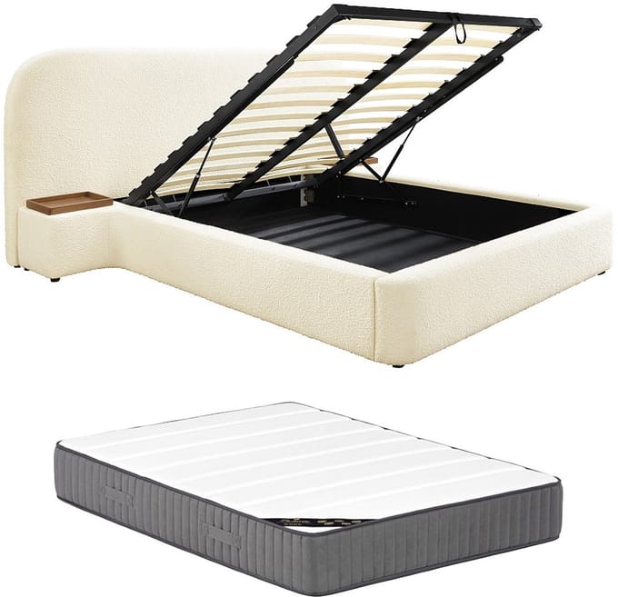 Vente-unique Bed met opbergruimte stof wit 180 x 200 cm (Super King Size Bed)