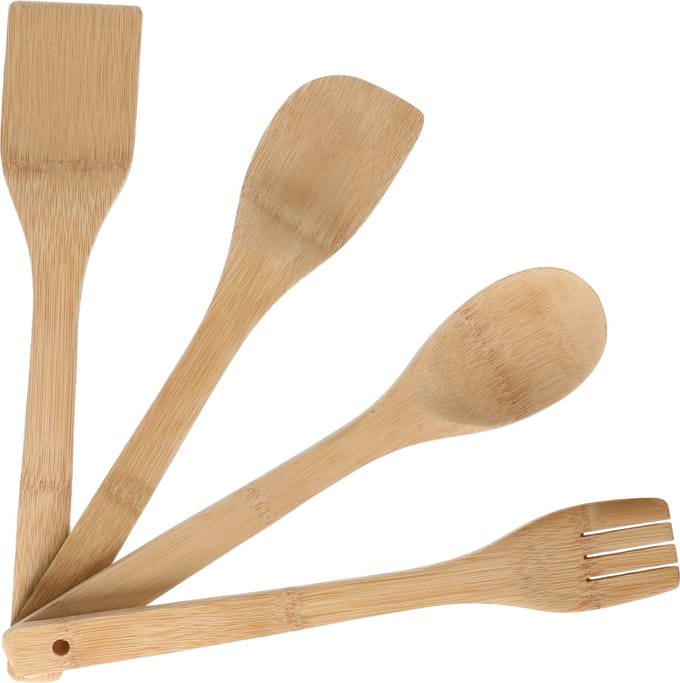 Alessandro Keukengerei spatels/lepels set - 30 cm - hout - 4-delig - roerlepels/bak spatels