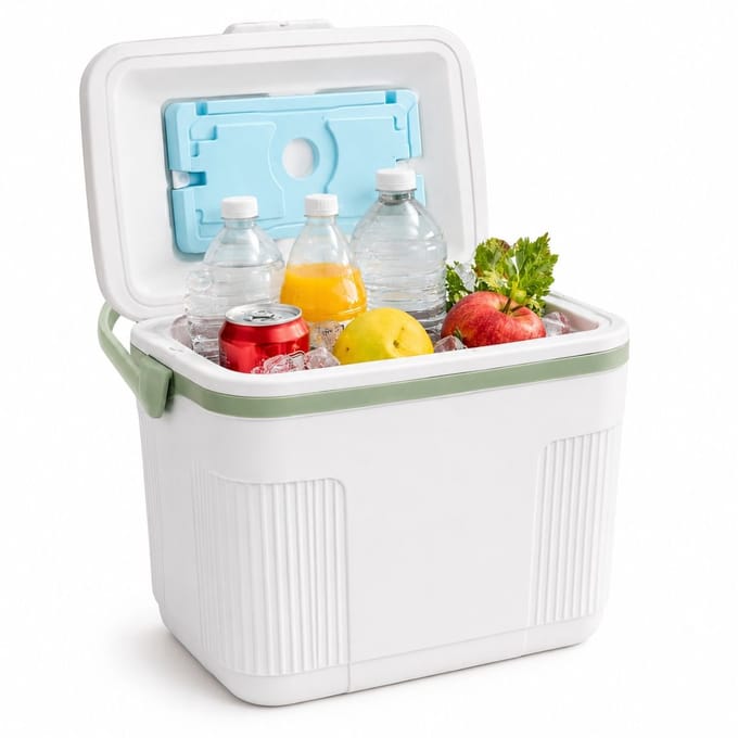 Ceruzo Koelbox 10L – Compact- Koelelement in Deksel – Camping Koelbox –Wit Groen