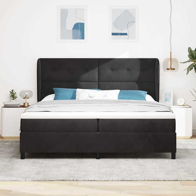 vidaXL - Boxspring - bed - met - hoofdeinde - Zwart - 200 - x - 200 - cm - Fluweel
