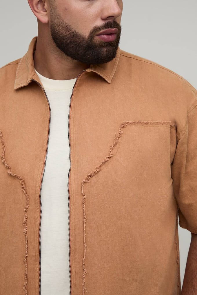 Plus Bleach Wash Carpenter Shirt | Tan | Size 2XL